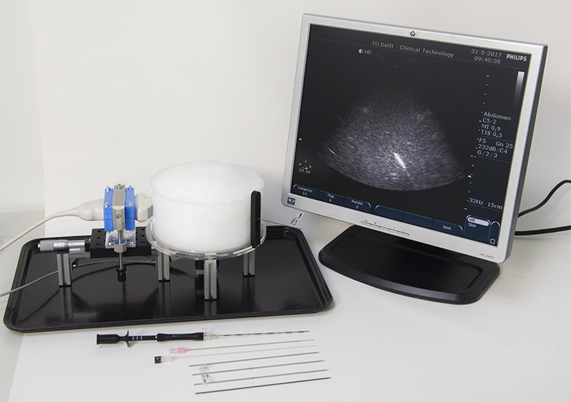 Needles in Ultrasound Experimental set-up to study needle visibility for a large range of insertion angles.